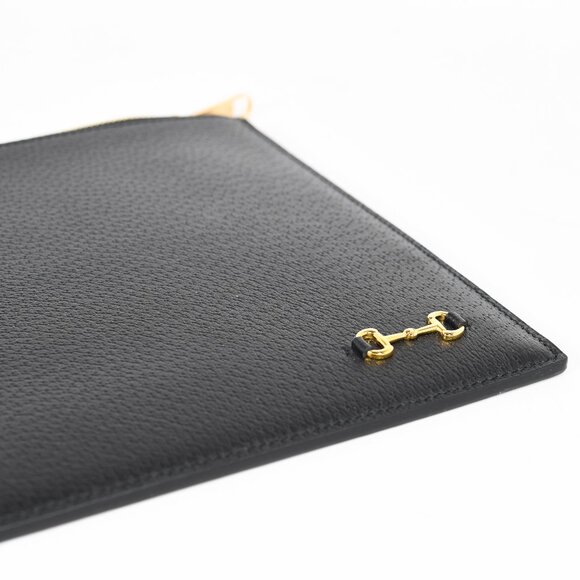 Gucci Black Leather Horsebit Wristlet Clutch with Gold Hardware - Picture 9 of 14